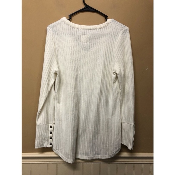 Chasor Womens Blouse Waffle Knit Ivory Long Sleeve Button Detail Size Large - Picture 2 of 6